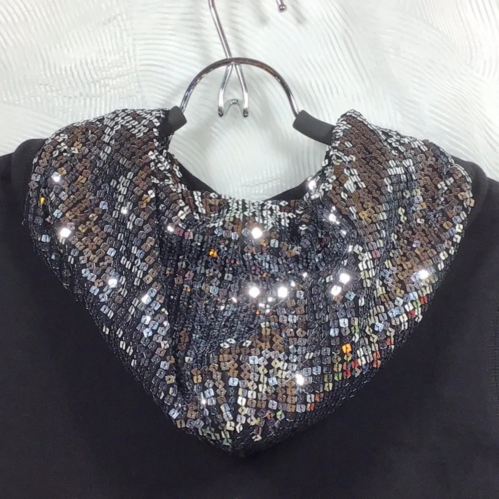 VTG 90s L.A. BLUES ‘Active’ Black Silver Sequin Hoodie Jacket with Pockets Sz.14 - Picture 6 of 7